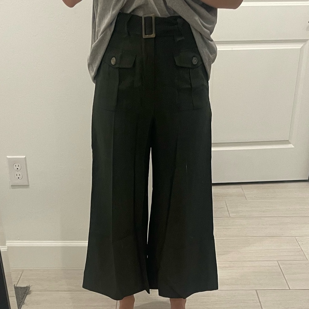 Forest Army Green Cropped Wide Leg Flare Bellbottom Pants Who What Wear Size 4